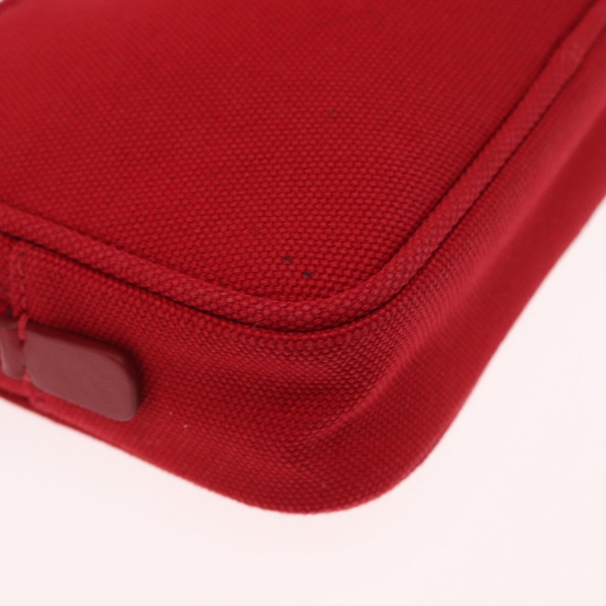PRADA Accessory Pouch Canvas Red Silver Auth ka1557