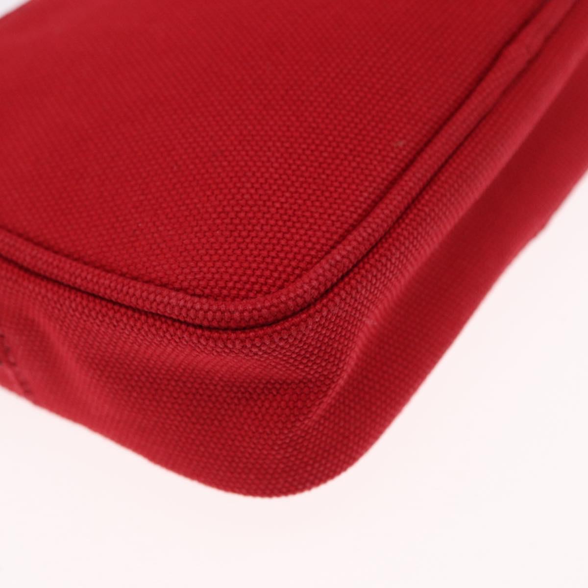 PRADA Accessory Pouch Canvas Red Silver Auth ka1557