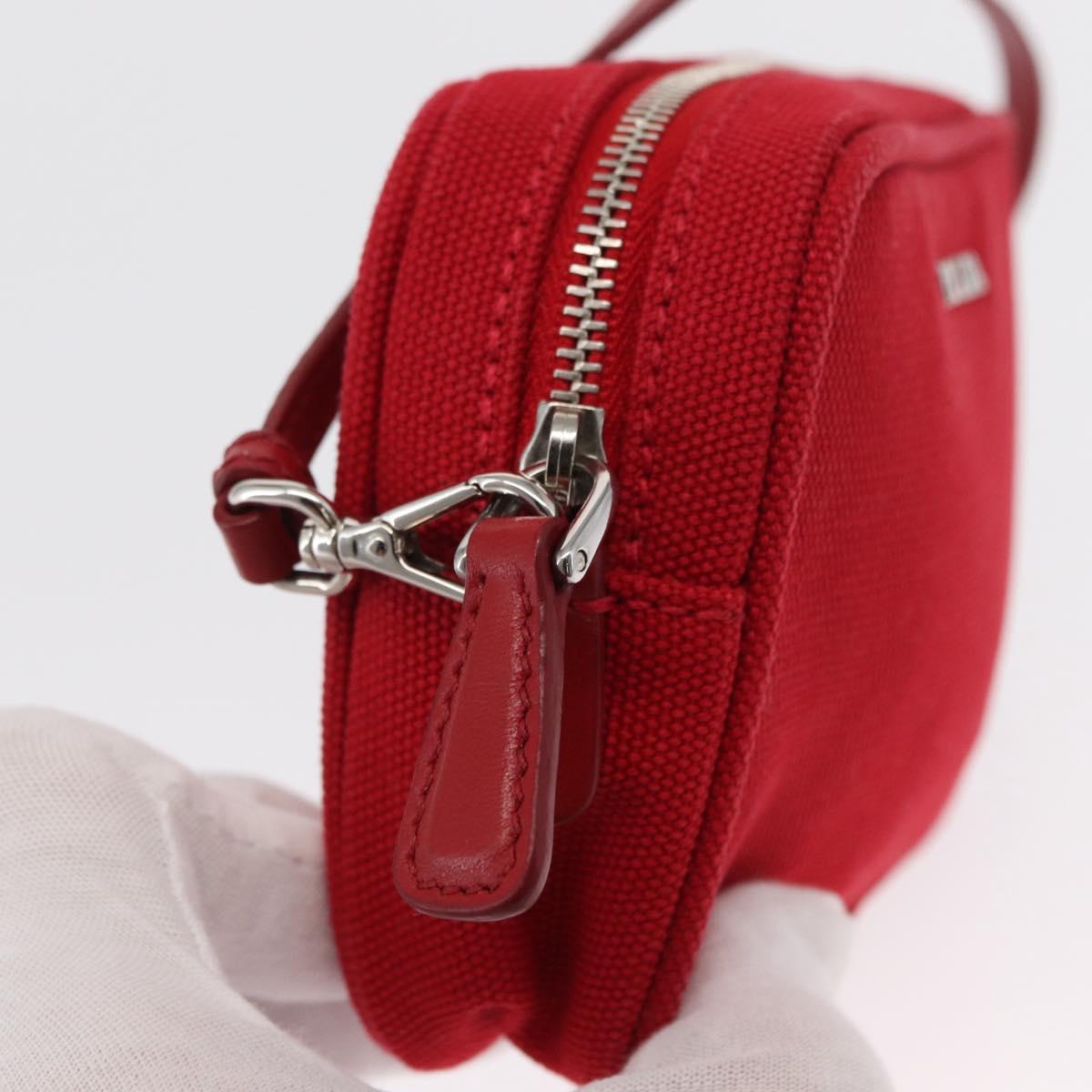 PRADA Accessory Pouch Canvas Red Silver Auth ka1557