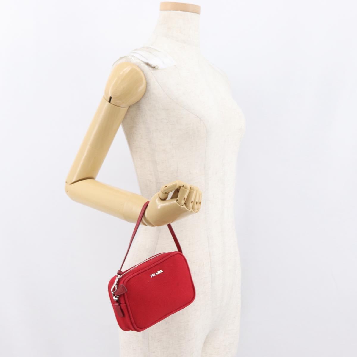 PRADA Accessory Pouch Canvas Red Silver Auth ka1557