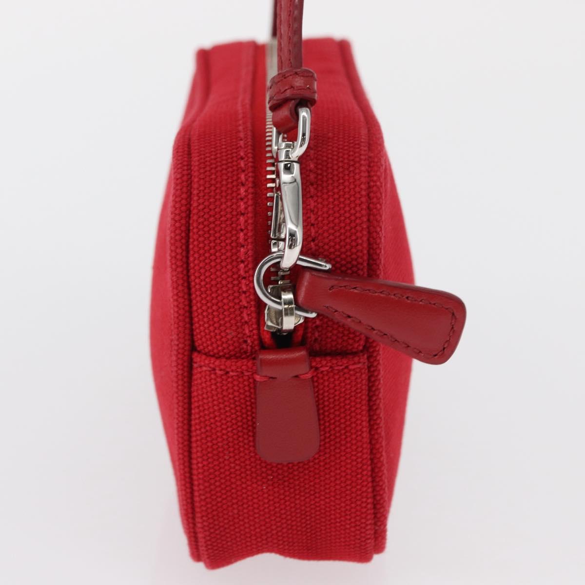 PRADA Accessory Pouch Canvas Red Silver Auth ka1557