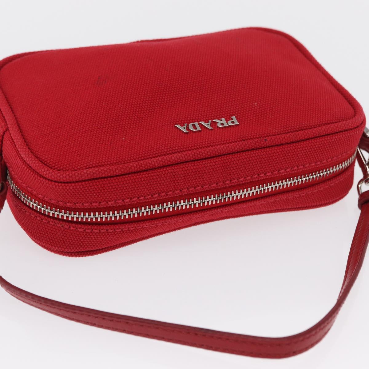 PRADA Accessory Pouch Canvas Red Silver Auth ka1557
