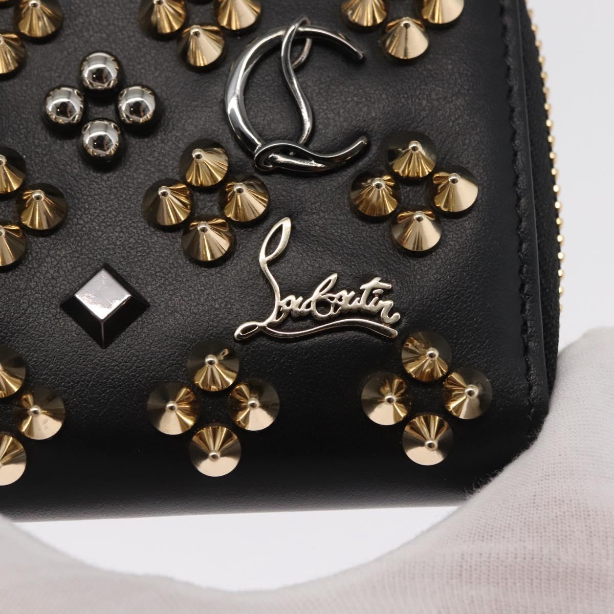 Christian Louboutin Studs Panettone Coin Purse Leather Black Auth ka1561M