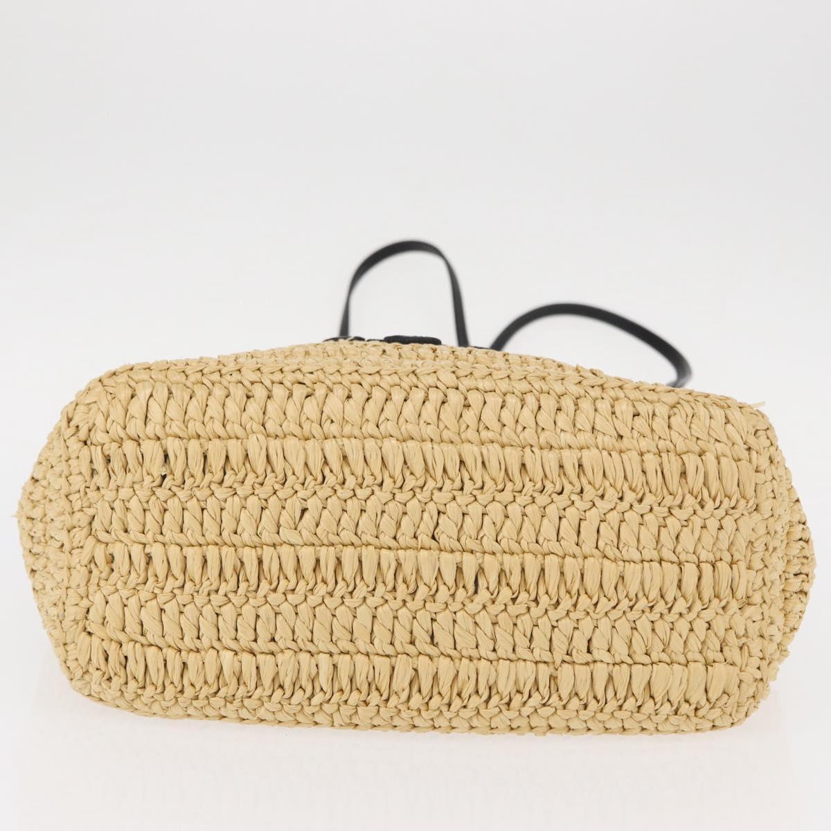 PRADA Hand Bag Straw Leather 2way Beige Black Auth ka156AV