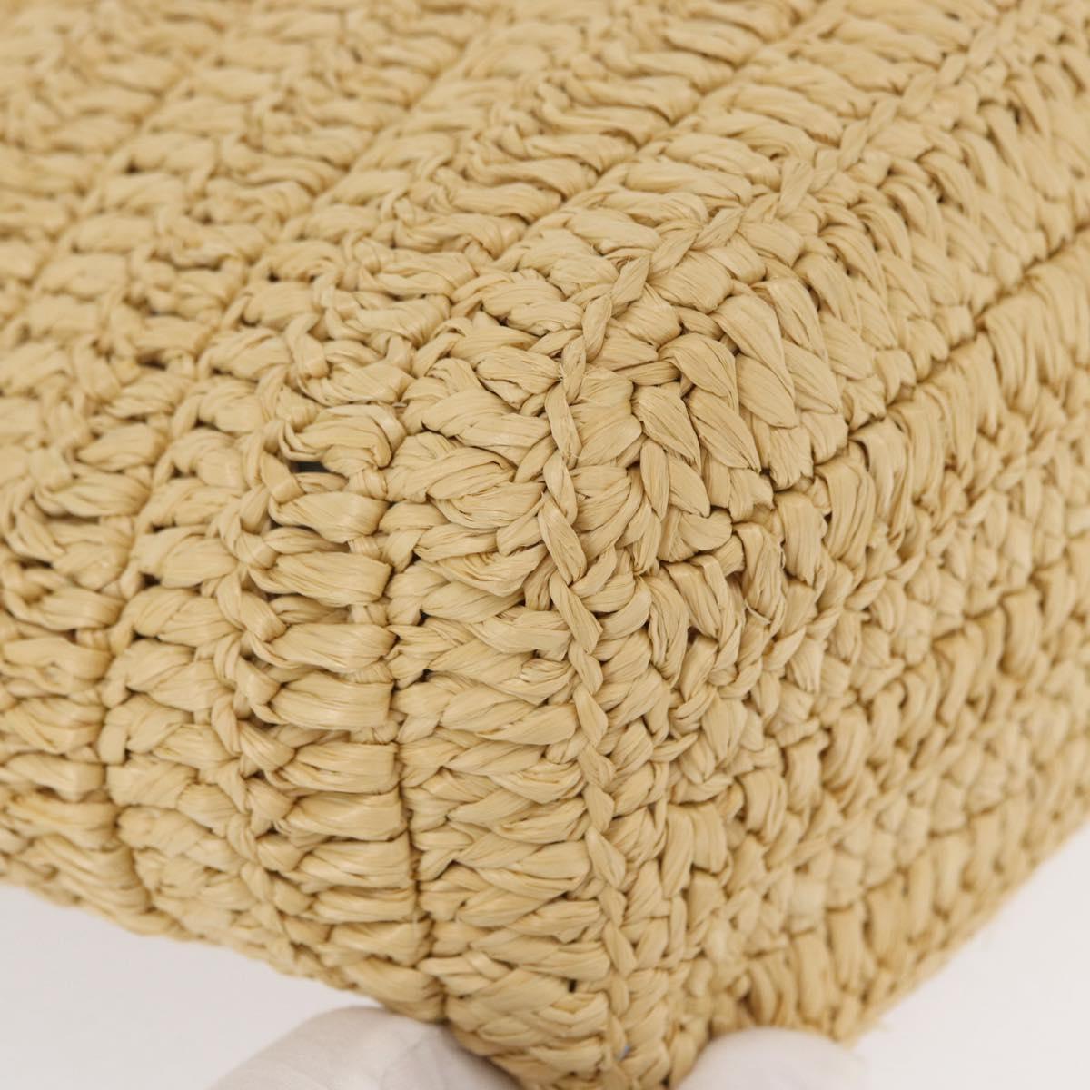 PRADA Hand Bag Straw Leather 2way Beige Black Auth ka156AV