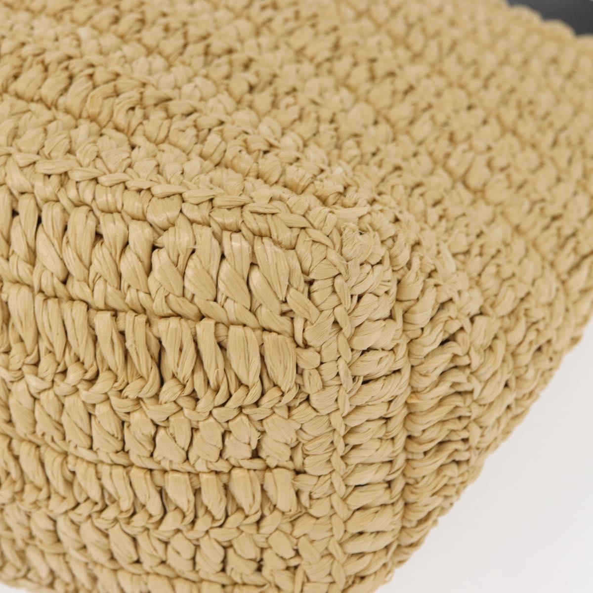 PRADA Hand Bag Straw Leather 2way Beige Black Auth ka156AV