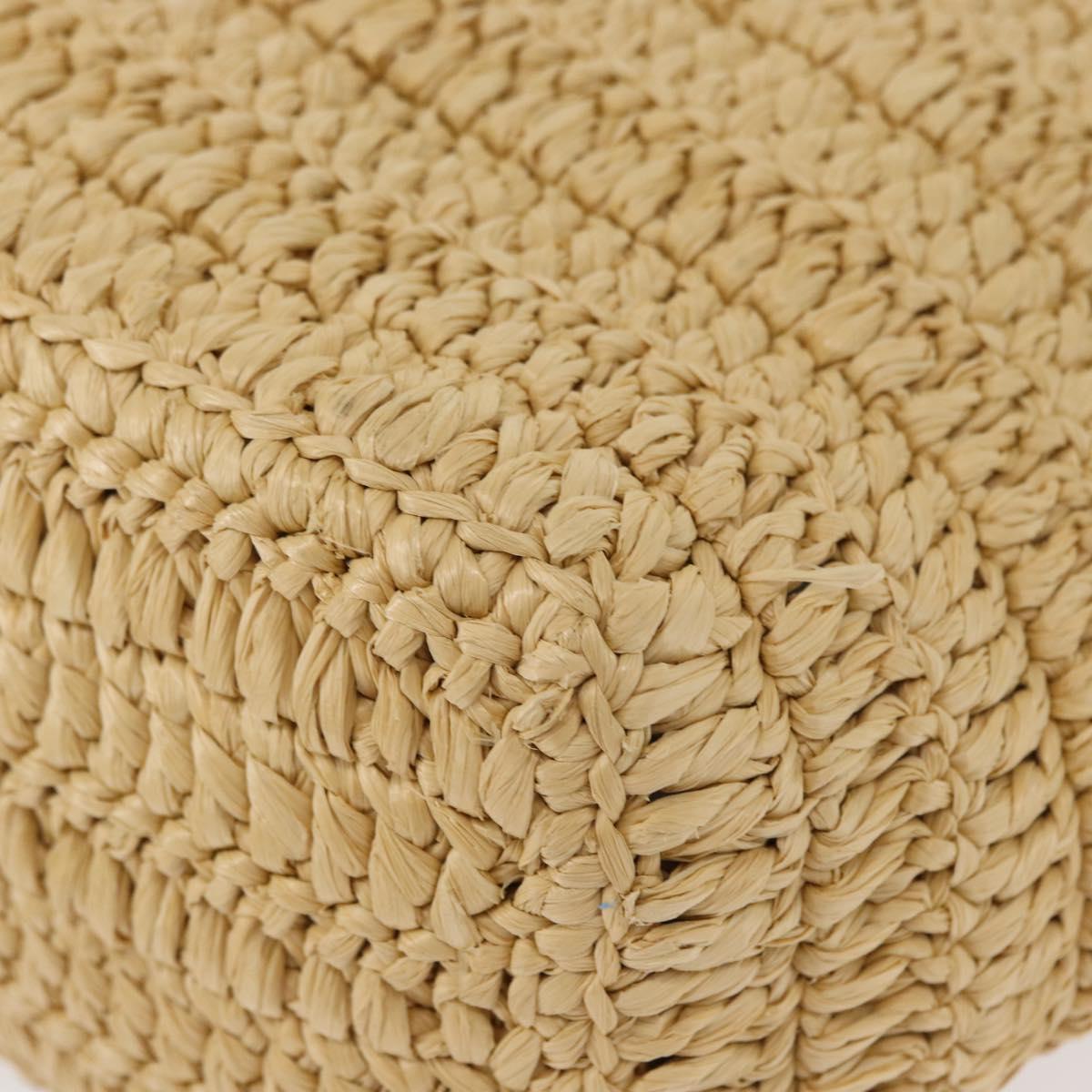 PRADA Hand Bag Straw Leather 2way Beige Black Auth ka156AV