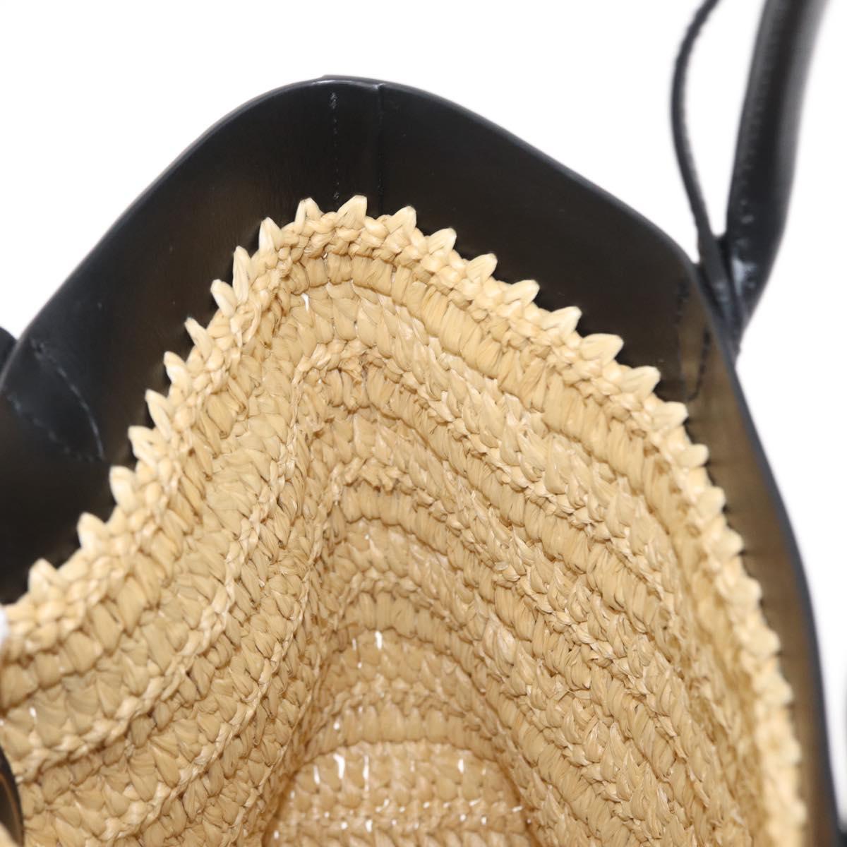 PRADA Hand Bag Straw Leather 2way Beige Black Auth ka156V