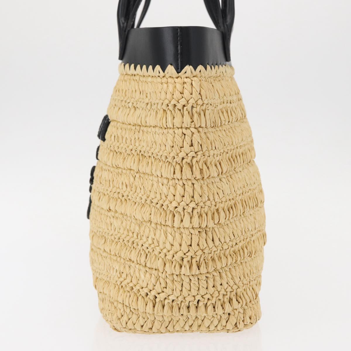 PRADA Hand Bag Straw Leather 2way Beige Black Auth ka156V