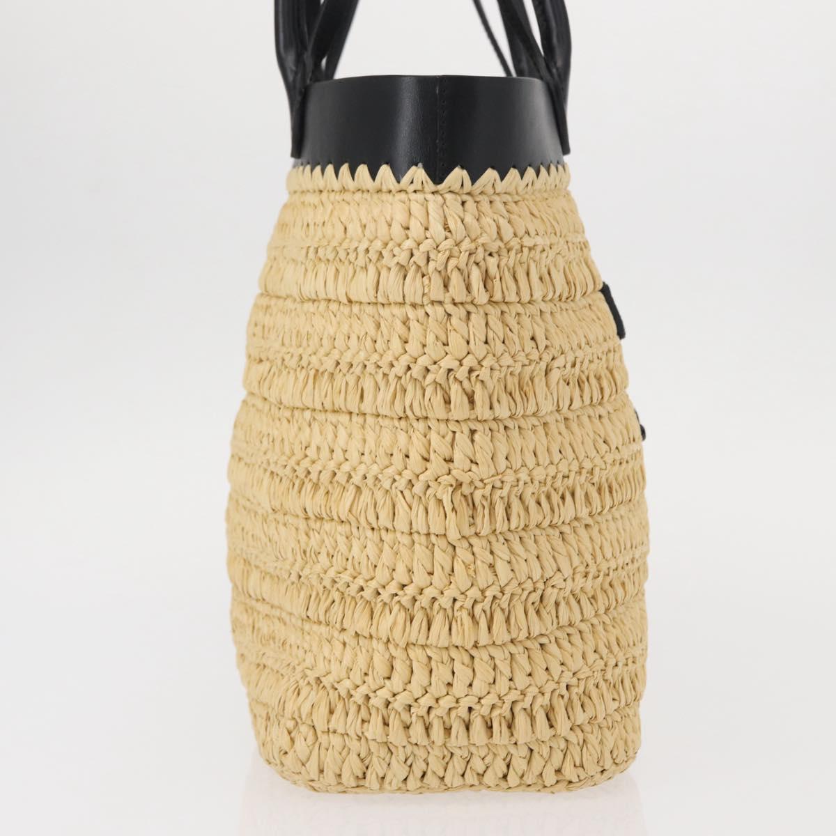 PRADA Hand Bag Straw Leather 2way Beige Black Auth ka156V