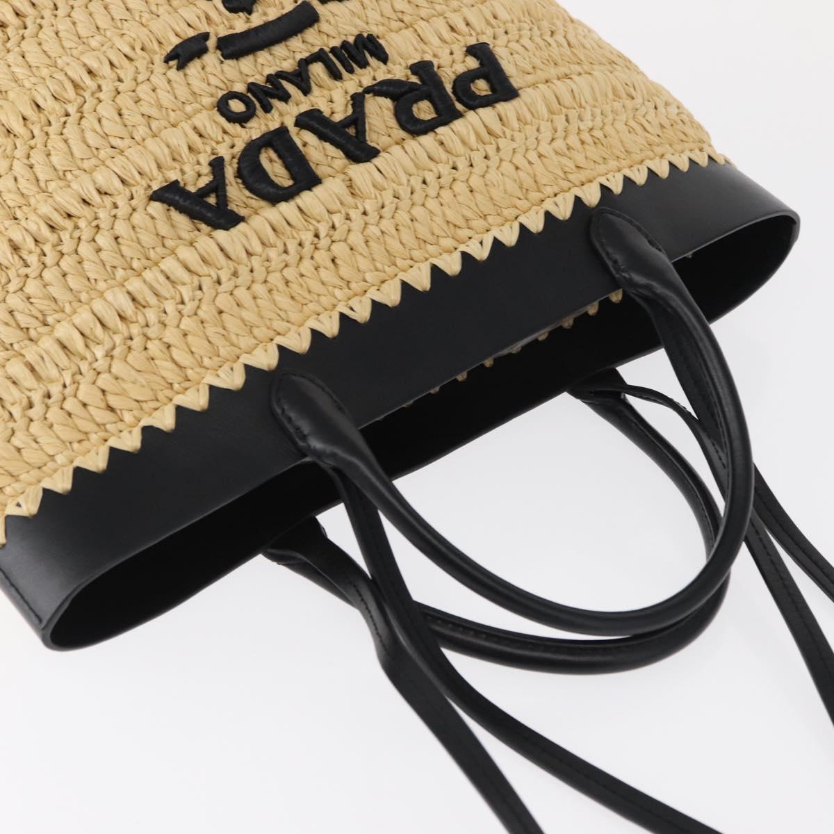 PRADA Hand Bag Straw Leather 2way Beige Black Auth ka156V