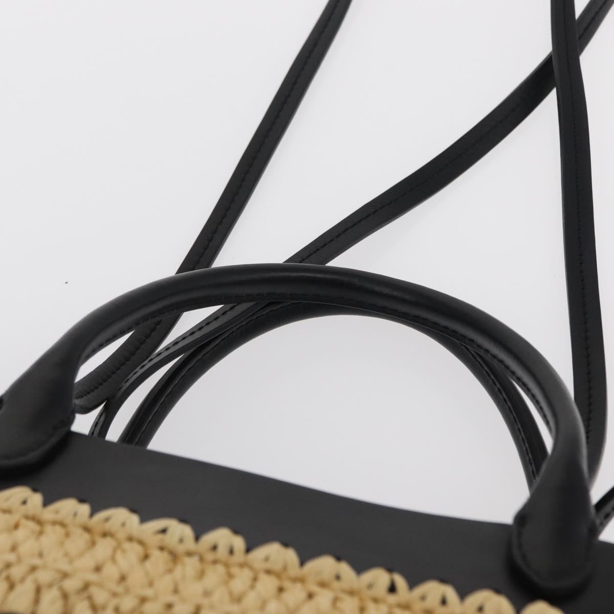 PRADA Hand Bag Straw Leather 2way Beige Black Auth ka156AV