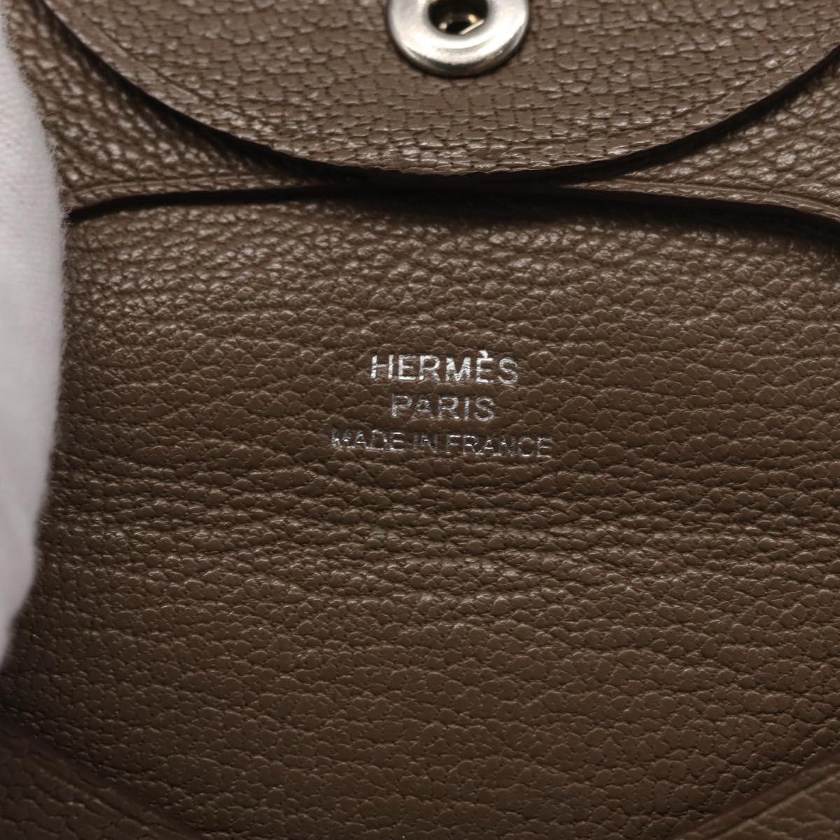 HERMES Coin Purse Leather Beige Silver Auth ka1572