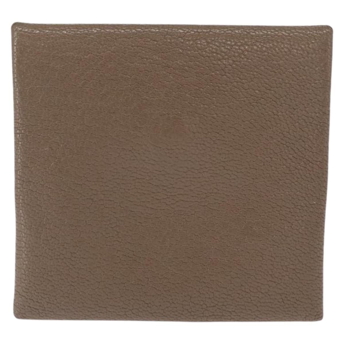 HERMES Coin Purse Leather Beige Silver Auth ka1572