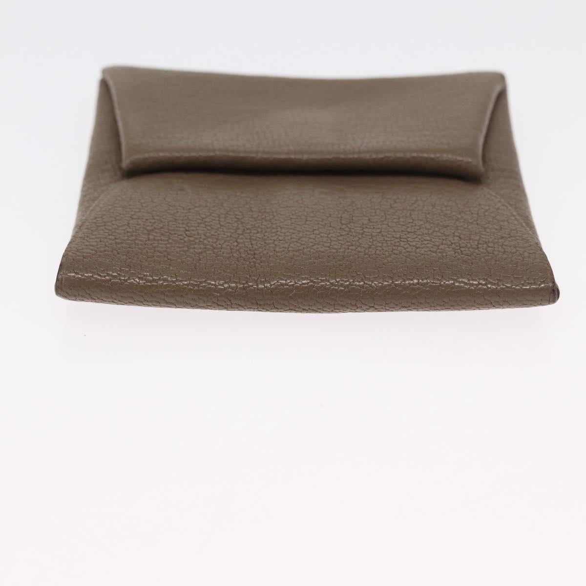 HERMES Coin Purse Leather Beige Silver Auth ka1572
