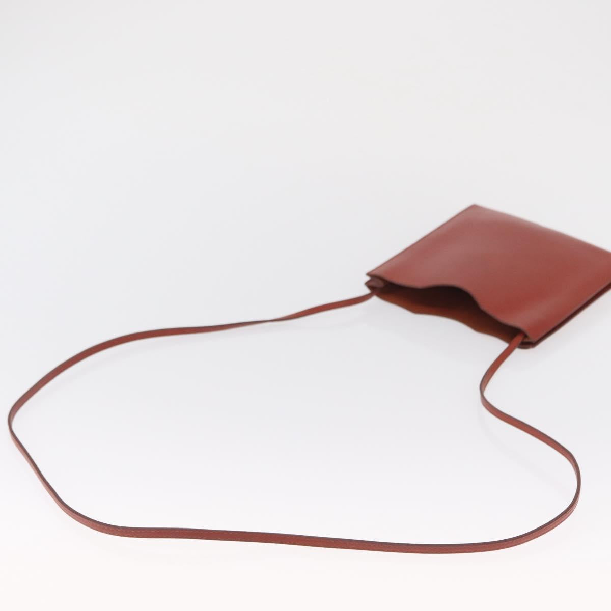 HERMES Onimetu Shoulder Bag Leather Brown Auth ka1579