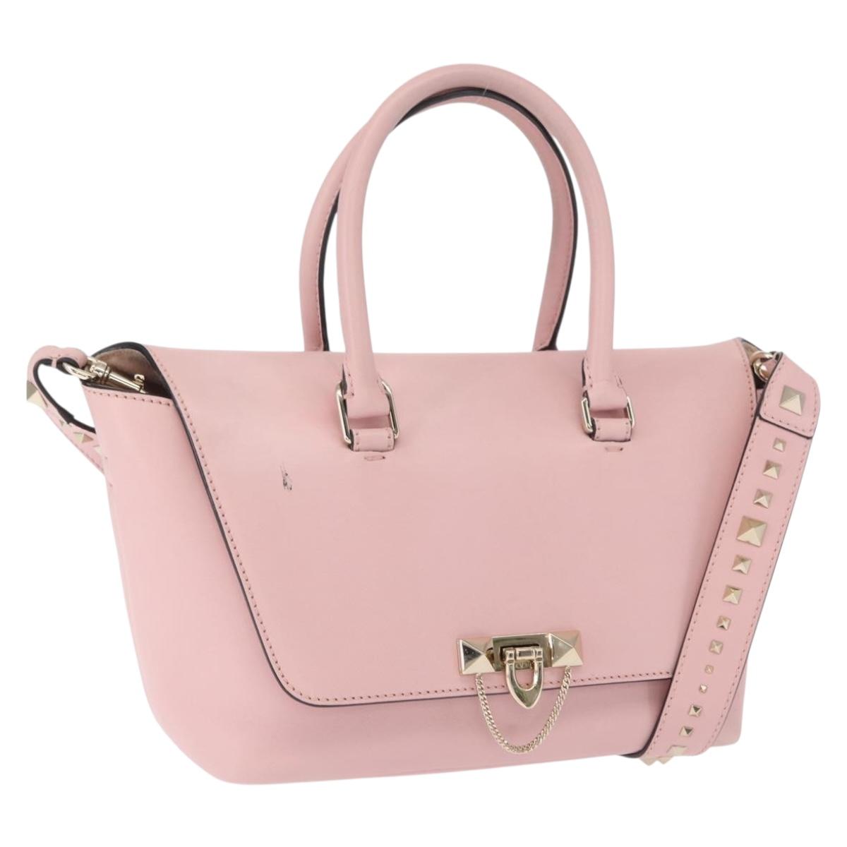 VALENTINO Hand Bag Leather 2way Pink Gold Auth ka1580