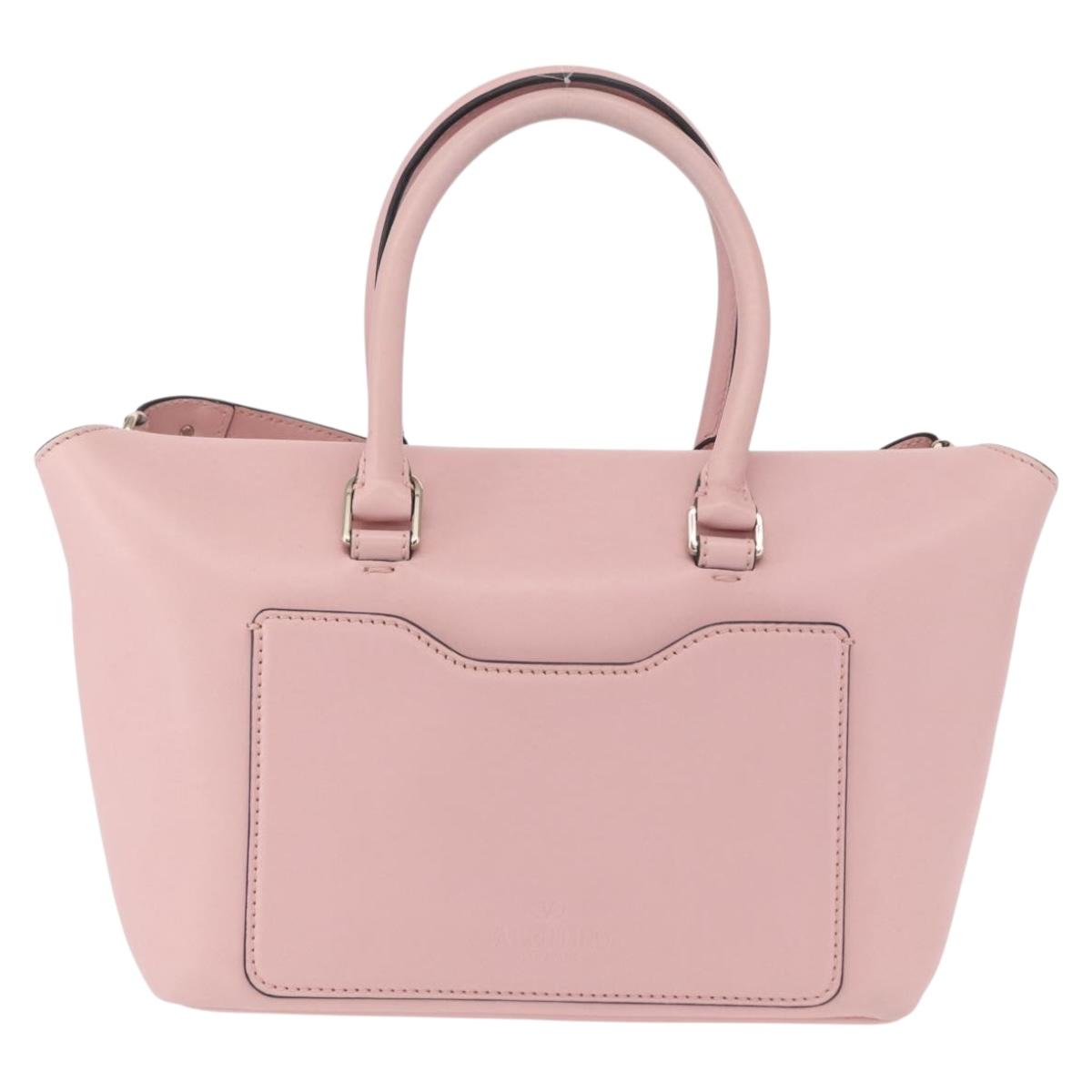 VALENTINO Hand Bag Leather 2way Pink Gold Auth ka1580