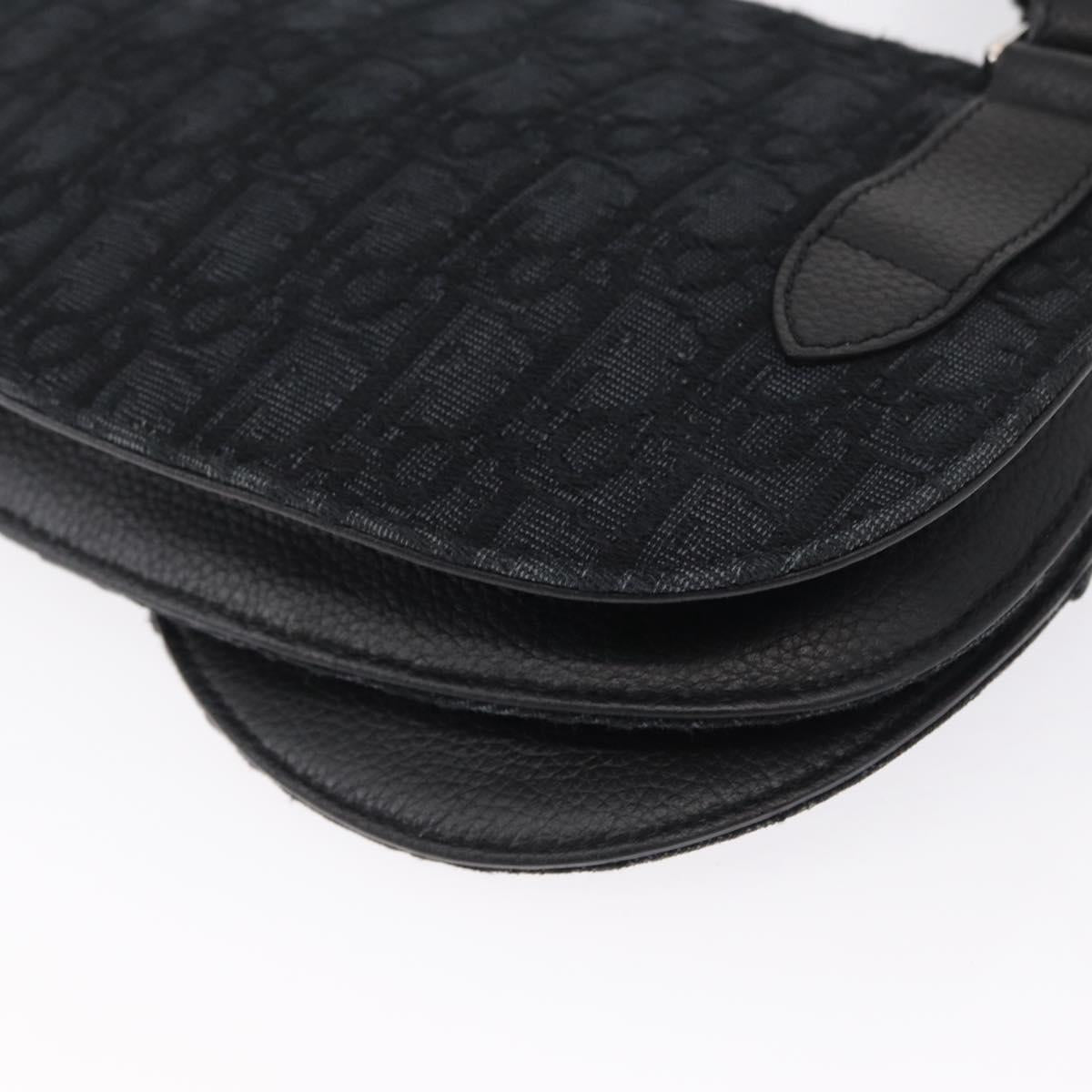 Christian Dior Oblique Trotter Canvas Saddle bag Bag Black Silver Auth ka1589M