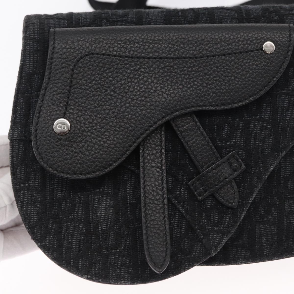 Christian Dior Oblique Trotter Canvas Saddle bag Bag Black Silver Auth ka1589M