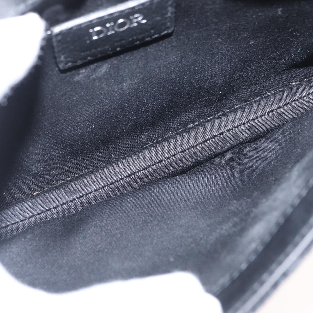Christian Dior Oblique Trotter Canvas Saddle bag Bag Black Silver Auth ka1589M