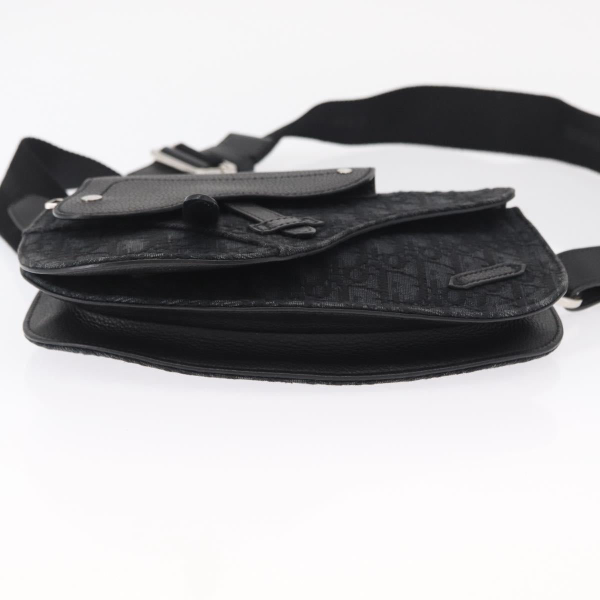 Christian Dior Oblique Trotter Canvas Saddle bag Bag Black Silver Auth ka1589M