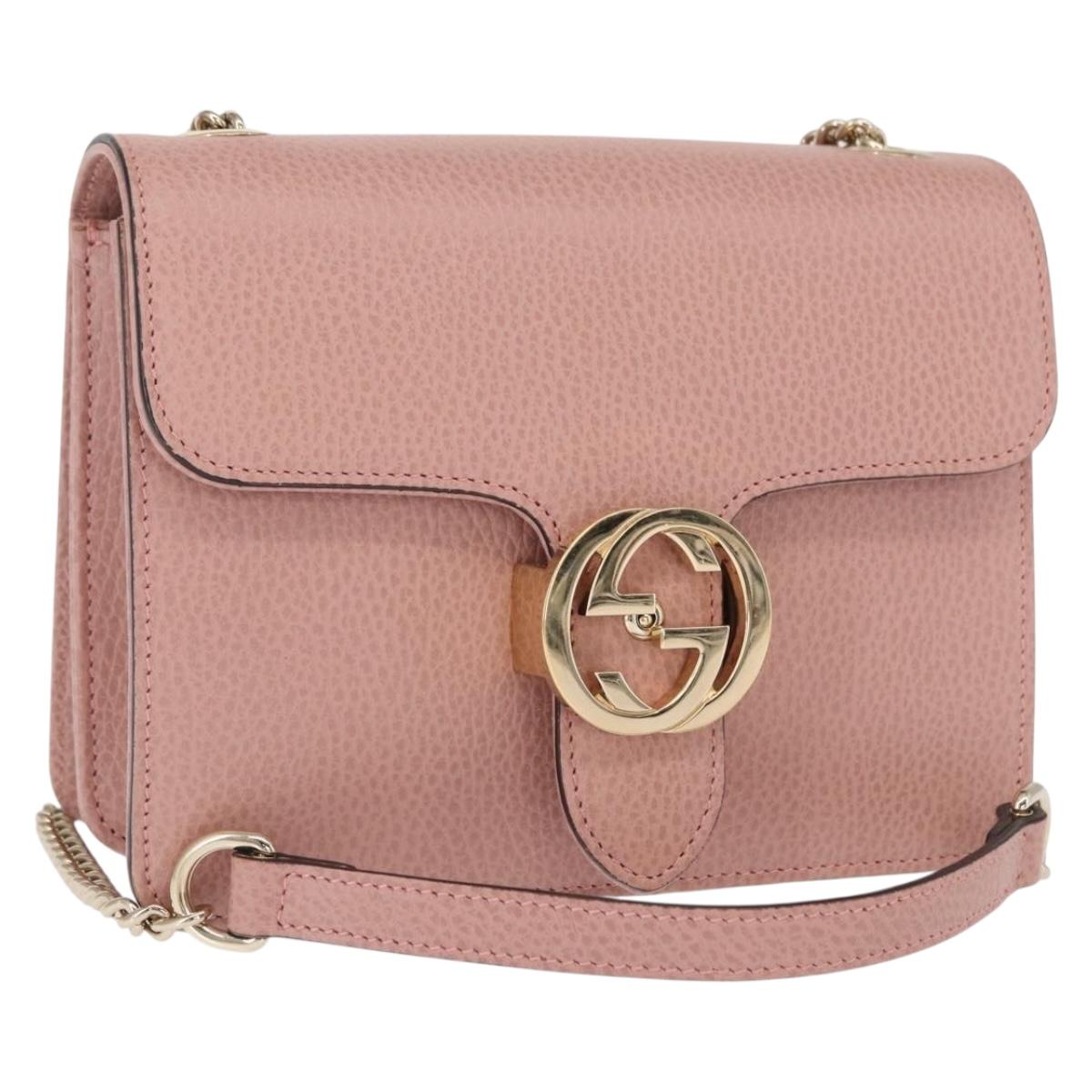 GUCCI Interlocking Chain Shoulder Bag Leather Pink Gold 510304 Auth ka1595M