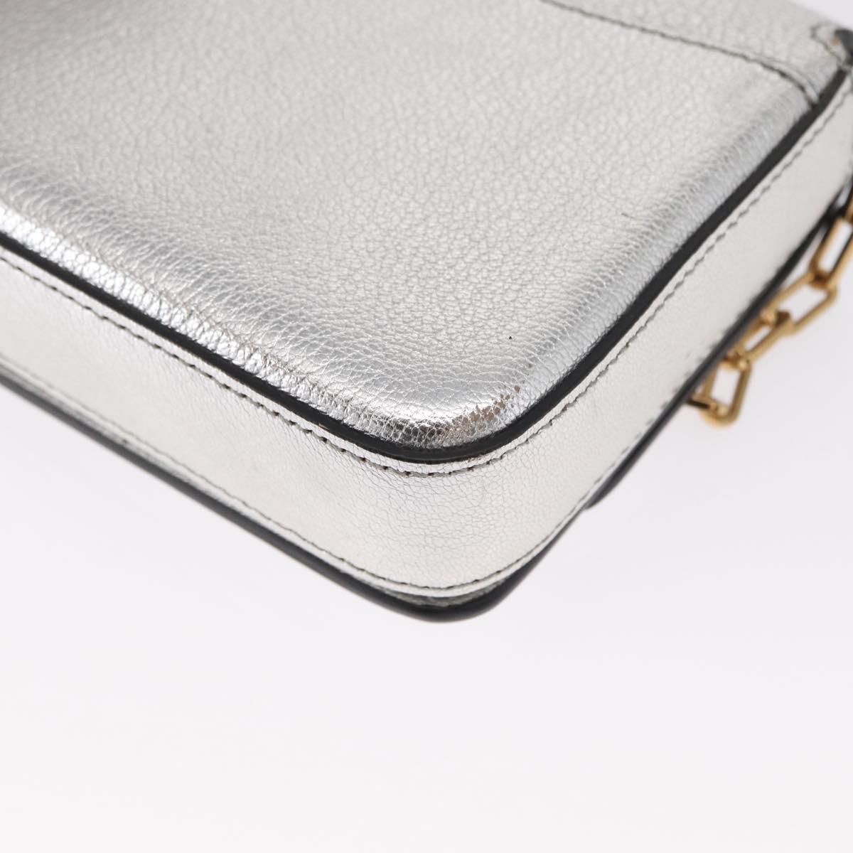BURBERRY Chain Shoulder Bag Leather Gold Silver Auth ka1604M