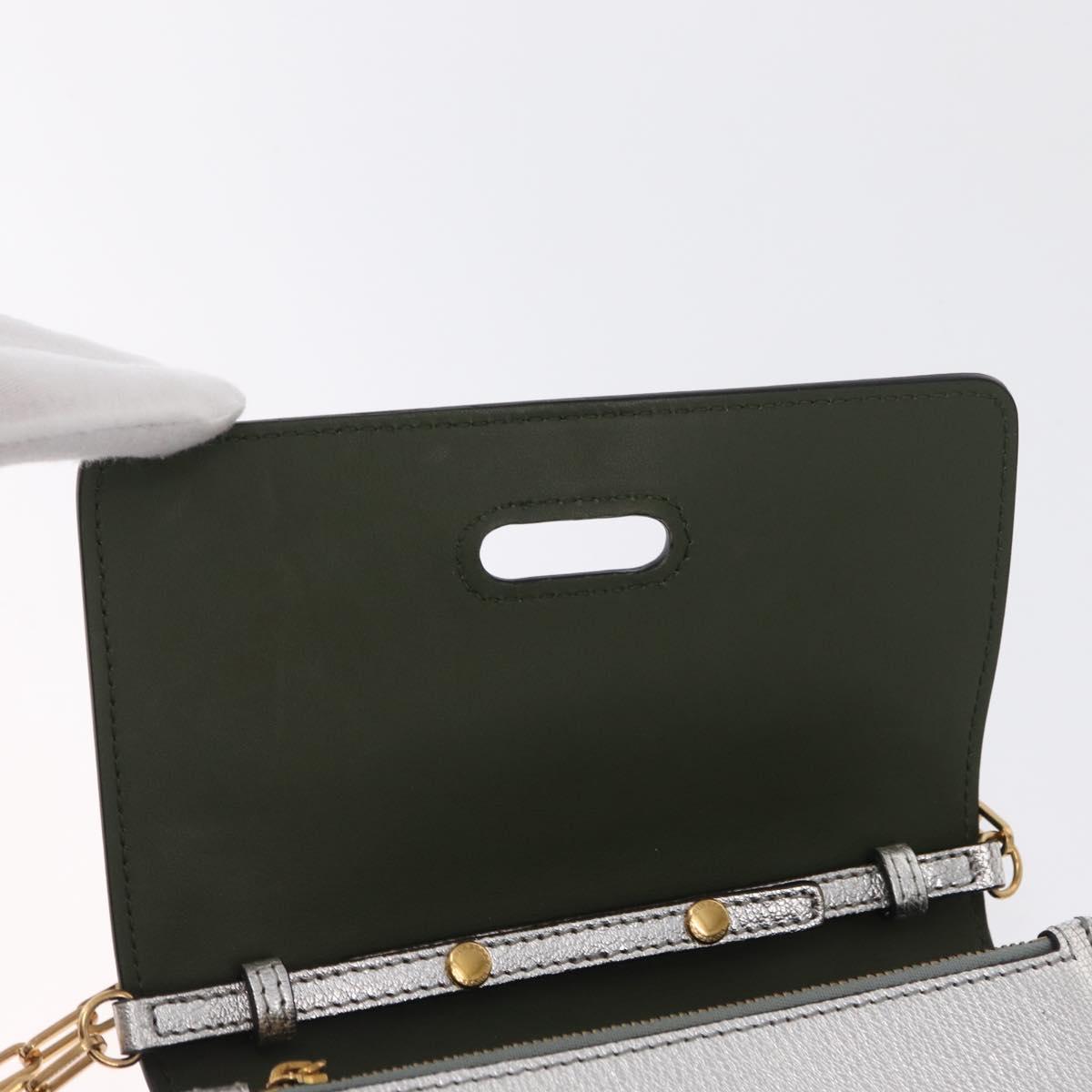 BURBERRY Chain Shoulder Bag Leather Gold Silver Auth ka1604M