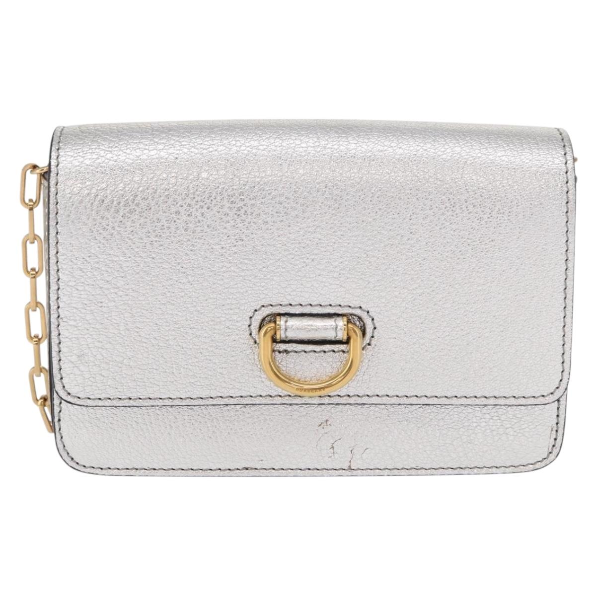 BURBERRY Chain Shoulder Bag Leather Gold Silver Auth ka1604M