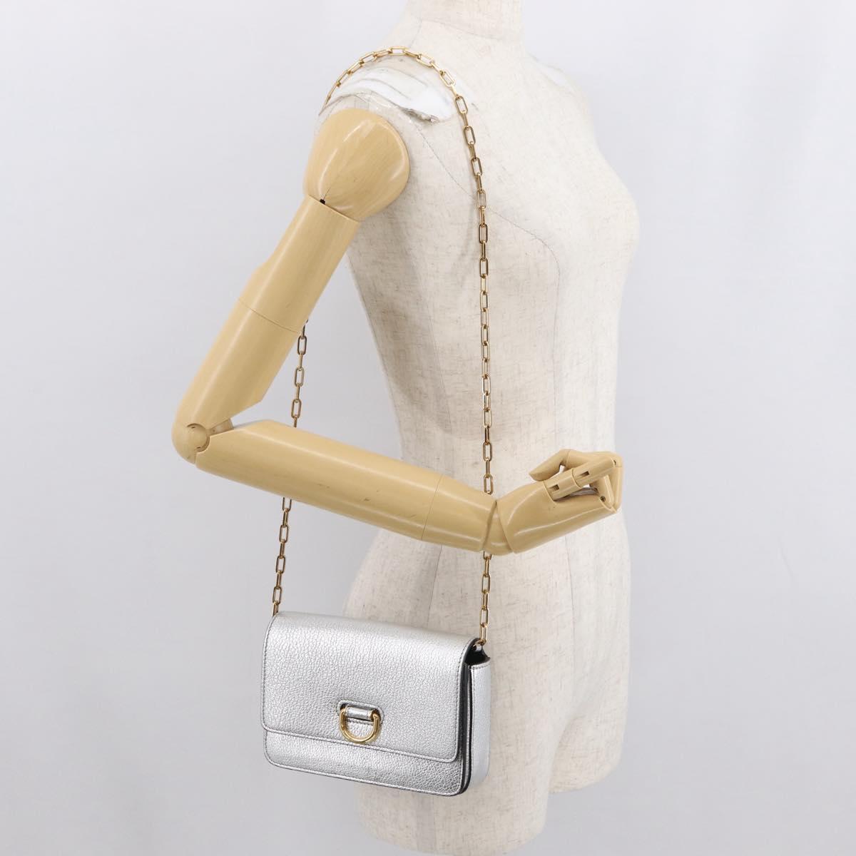 BURBERRY Chain Shoulder Bag Leather Gold Silver Auth ka1604M