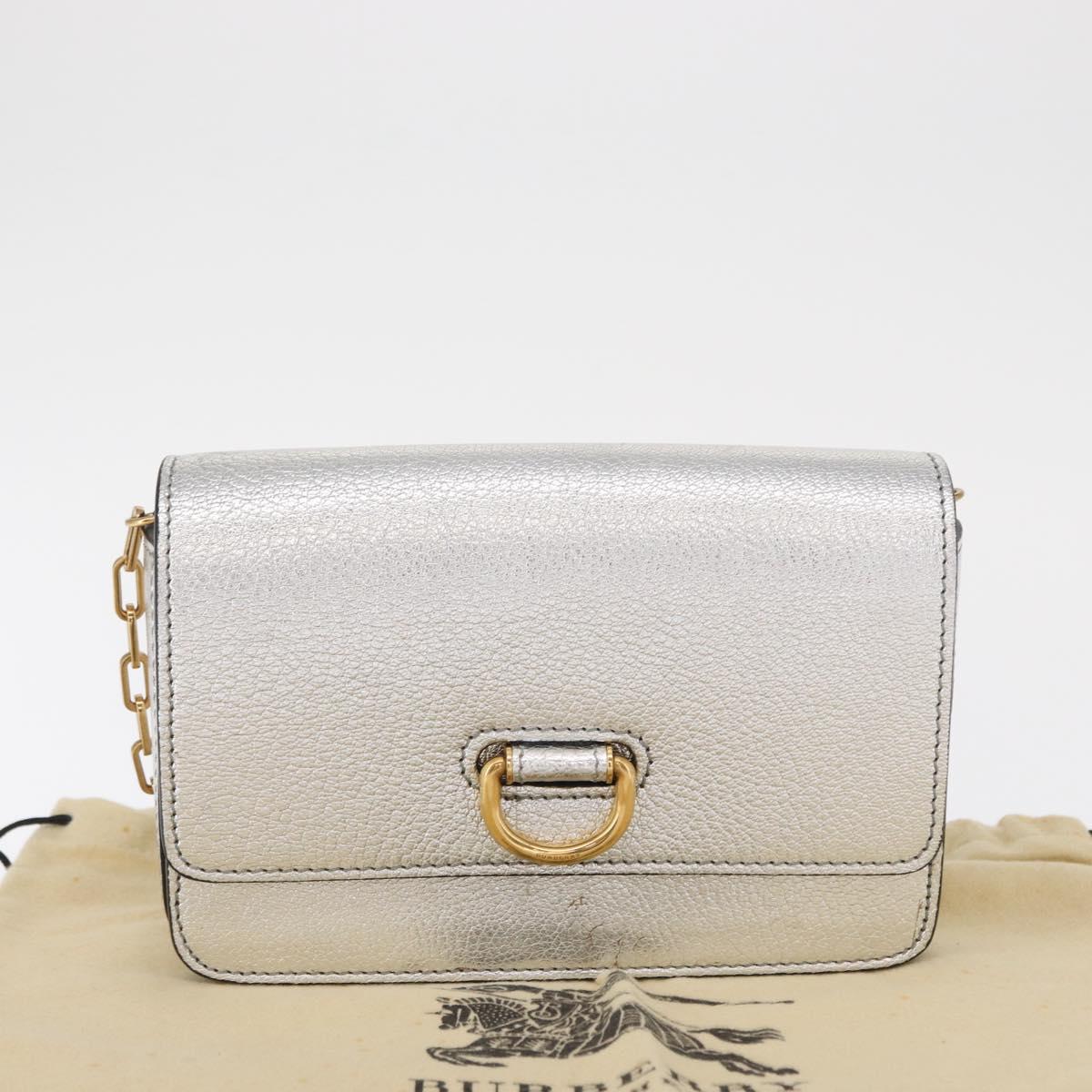 BURBERRY Chain Shoulder Bag Leather Gold Silver Auth ka1604M