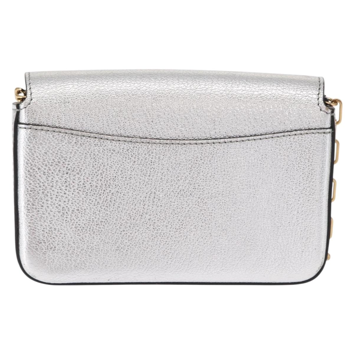 BURBERRY Chain Shoulder Bag Leather Gold Silver Auth ka1604M