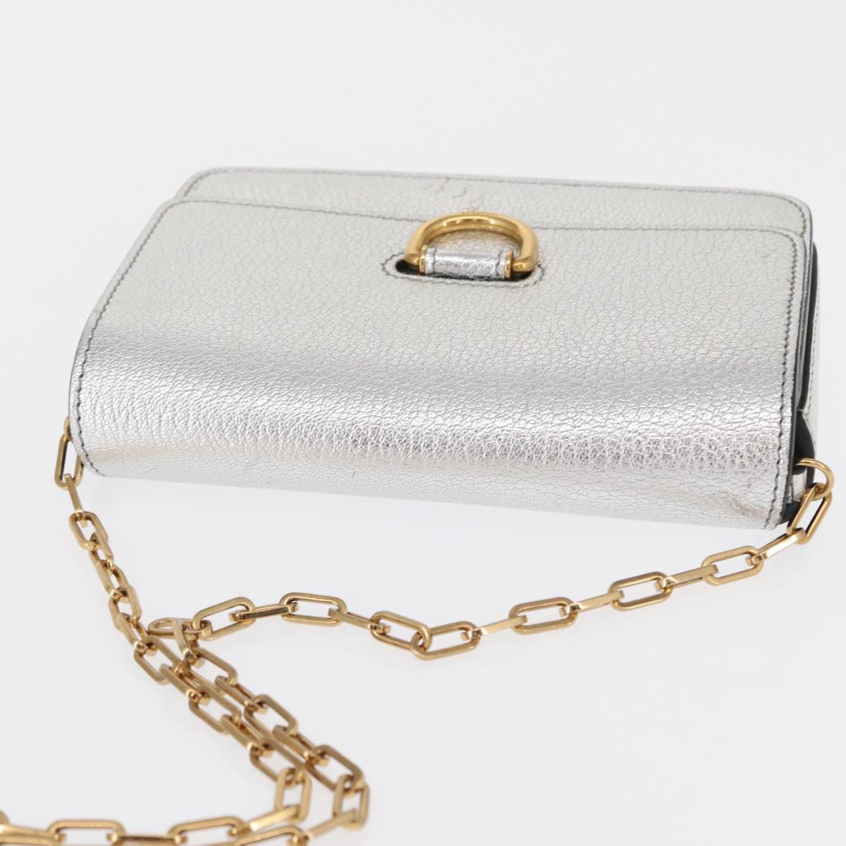 BURBERRY Chain Shoulder Bag Leather Gold Silver Auth ka1604M