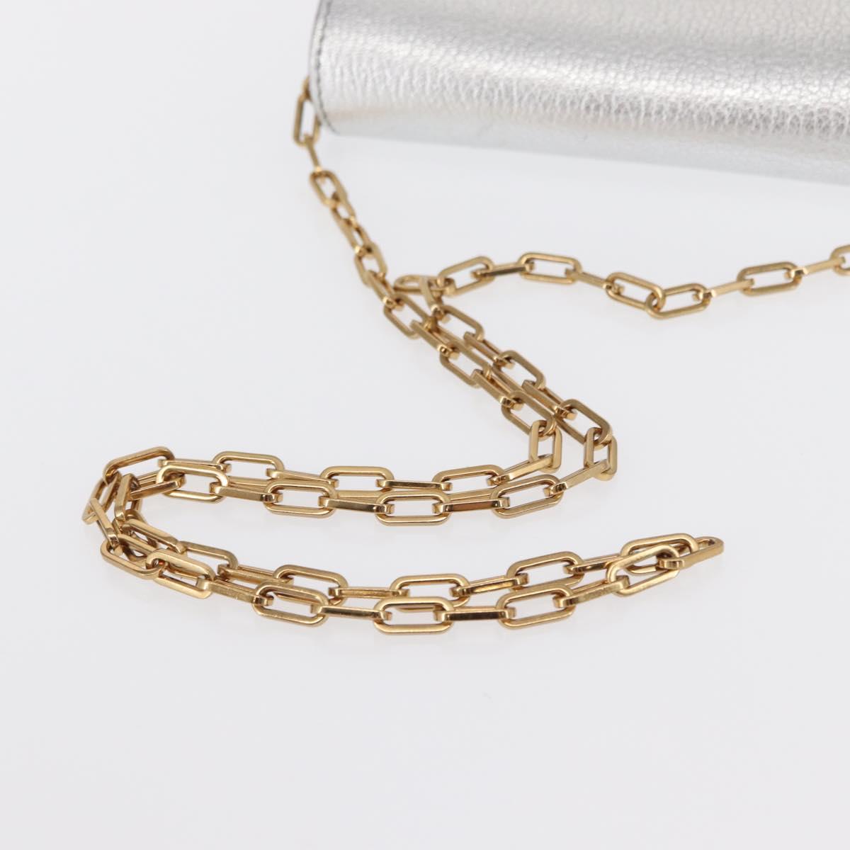 BURBERRY Chain Shoulder Bag Leather Gold Silver Auth ka1604M