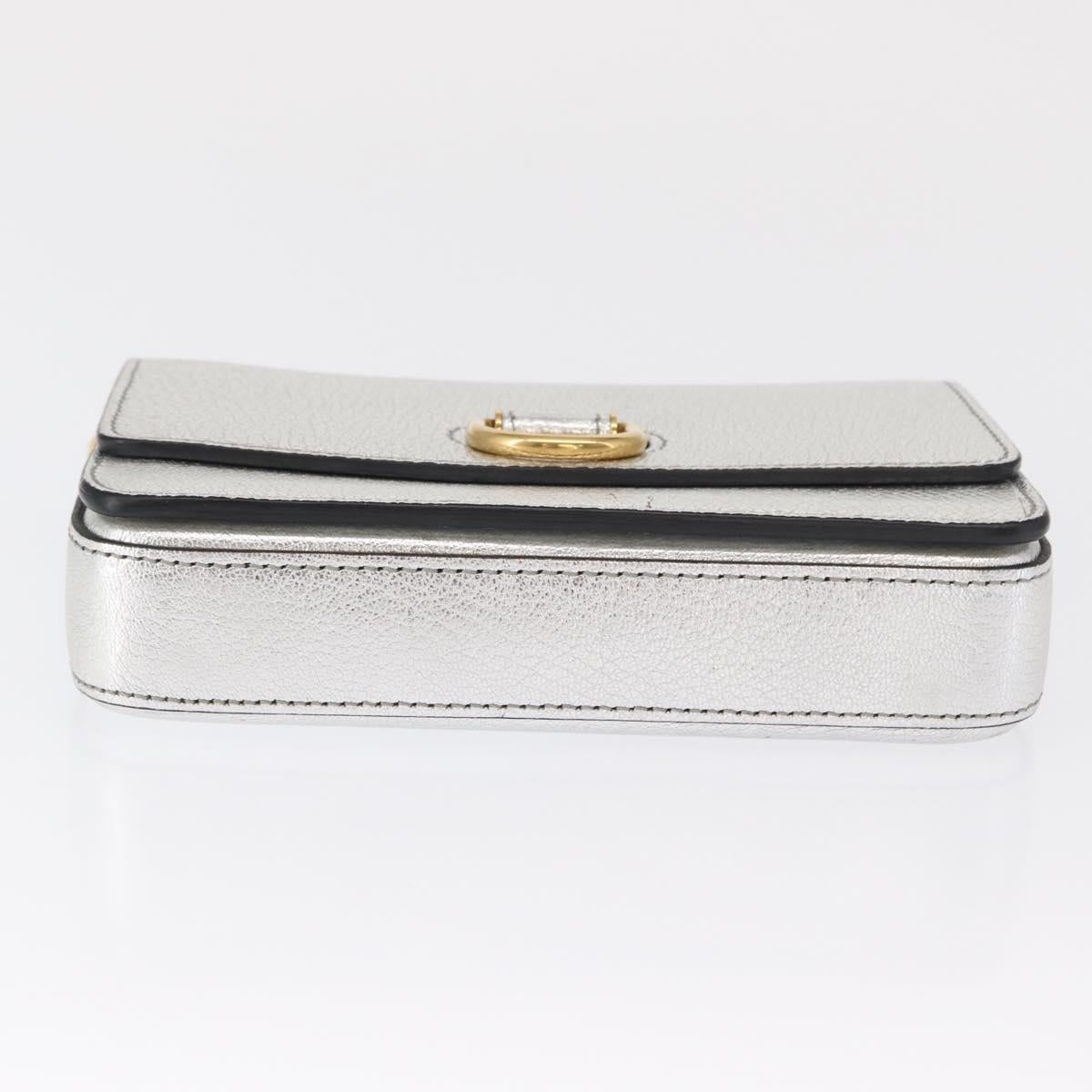 BURBERRY Chain Shoulder Bag Leather Gold Silver Auth ka1604M