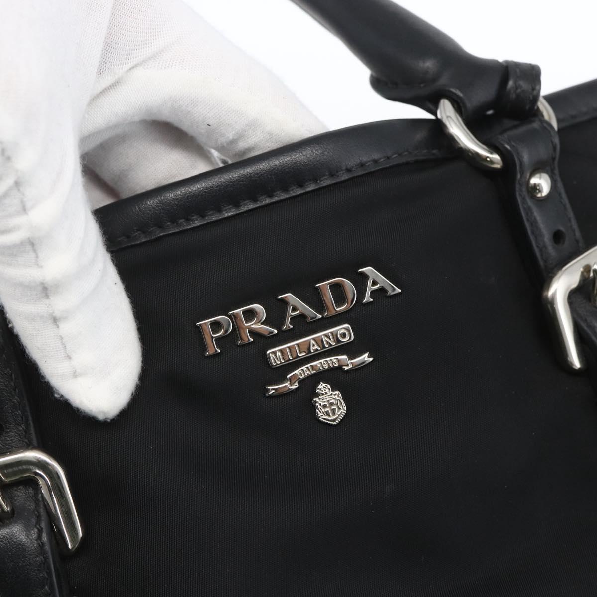 PRADA Hand Bag Nylon 2way Black Silver Auth ka1605V