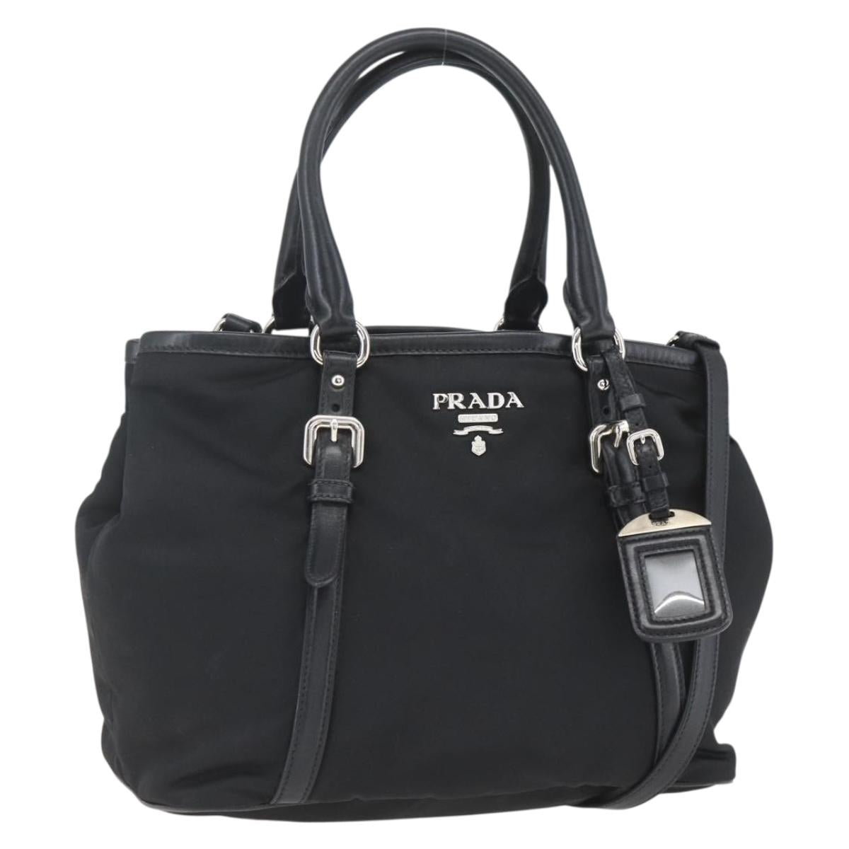 PRADA Hand Bag Nylon 2way Black Silver Auth ka1605V