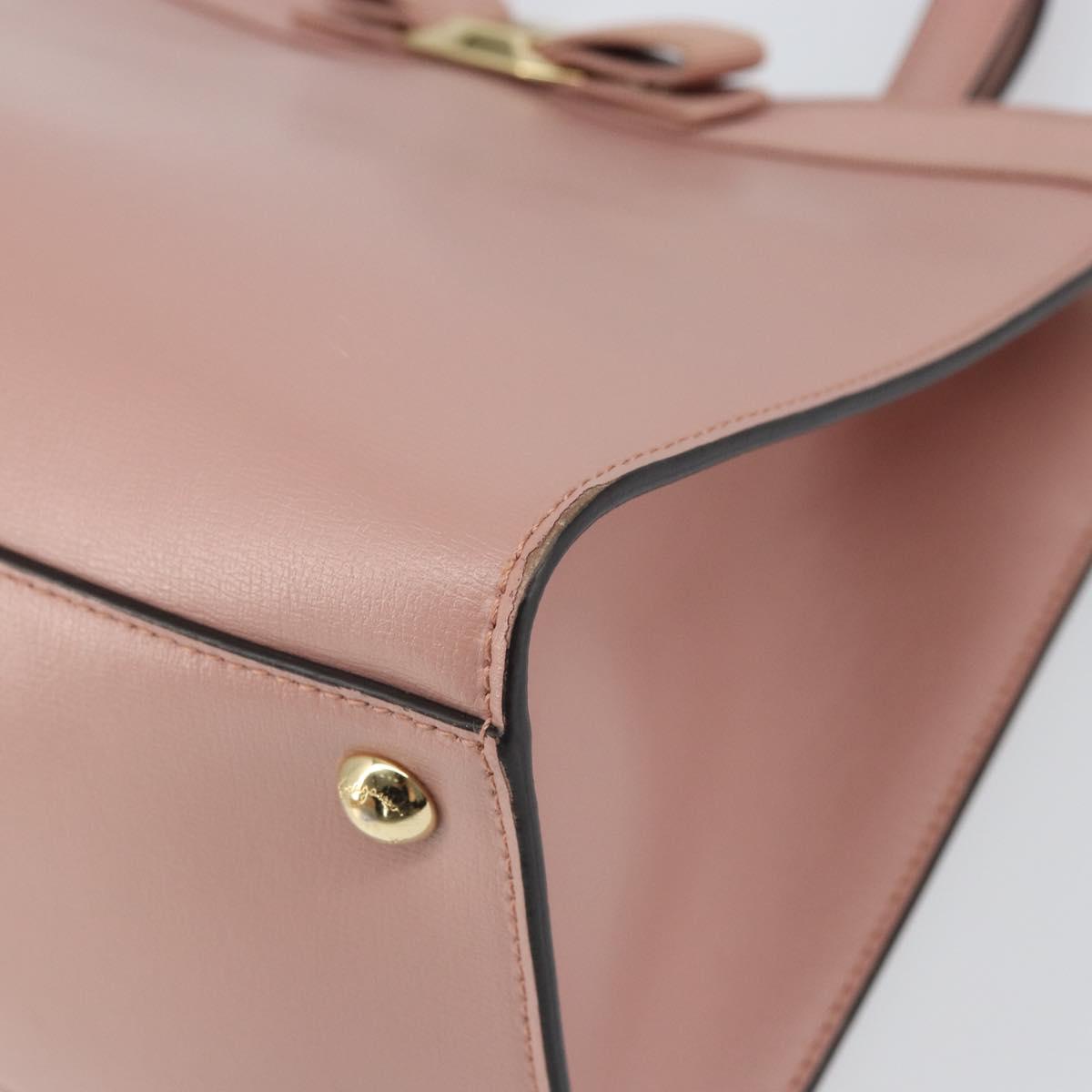 Salvatore Ferragamo Vala Hand Bag Leather 2way Pink Gold Auth ka1614