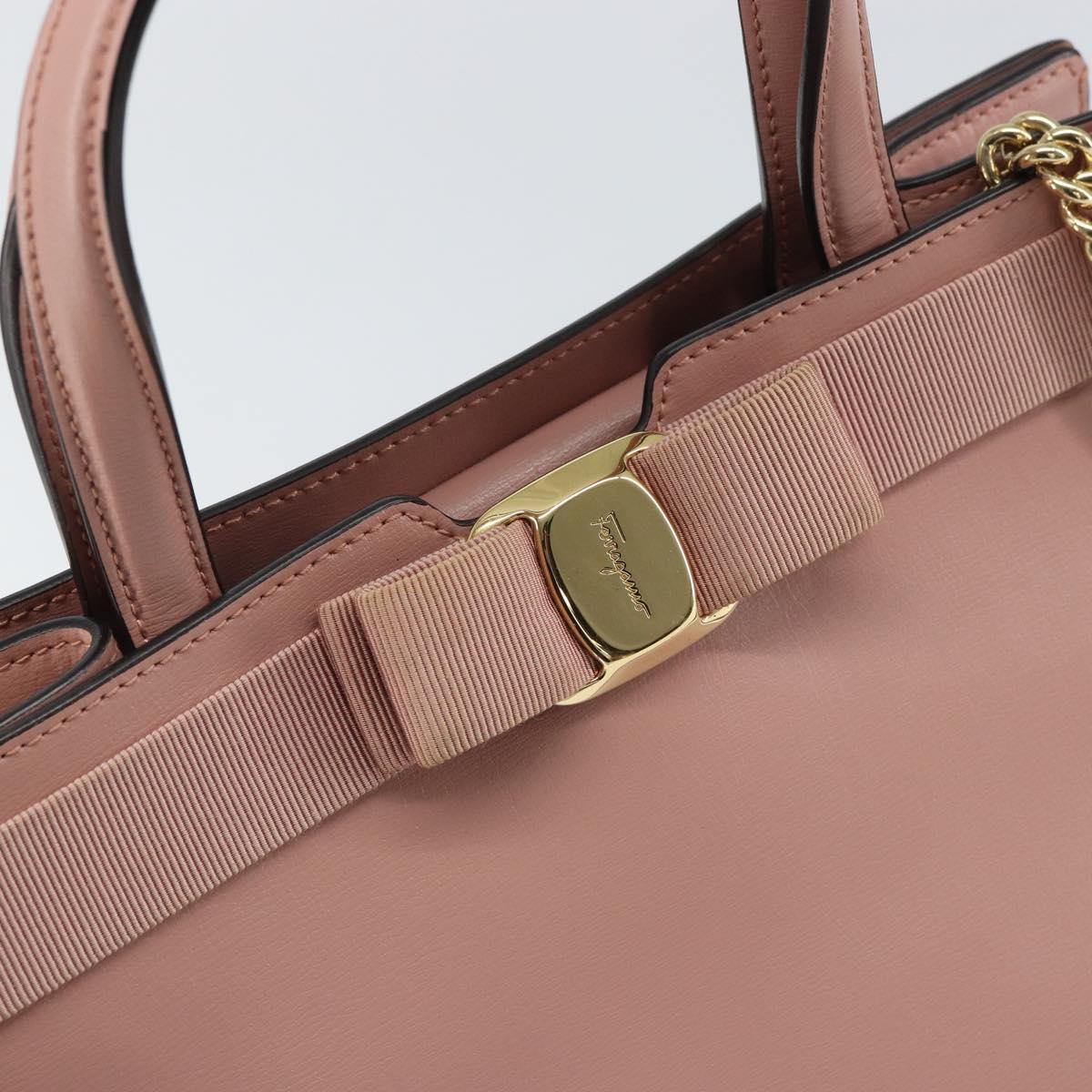 Salvatore Ferragamo Vala Hand Bag Leather 2way Pink Gold Auth ka1614