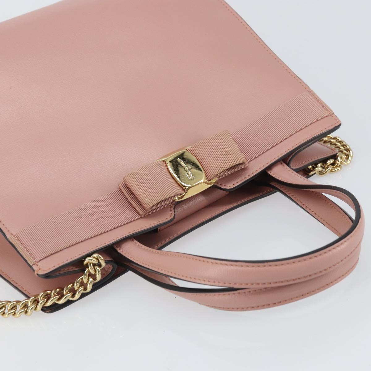 Salvatore Ferragamo Vala Hand Bag Leather 2way Pink Gold Auth ka1614
