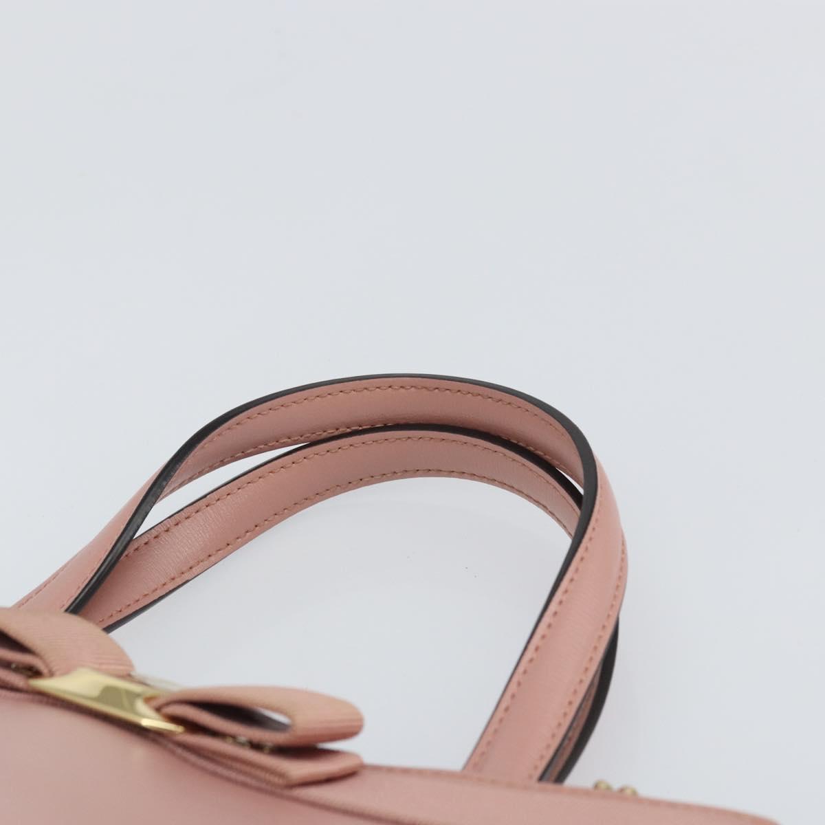 Salvatore Ferragamo Vala Hand Bag Leather 2way Pink Gold Auth ka1614