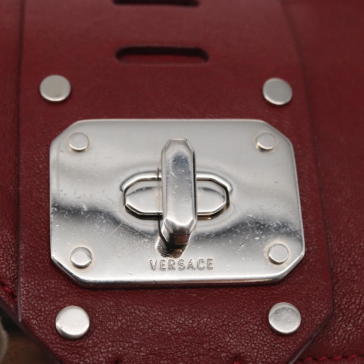 VERSACE Shoulder Bag Leather Red Silver Auth ka1616