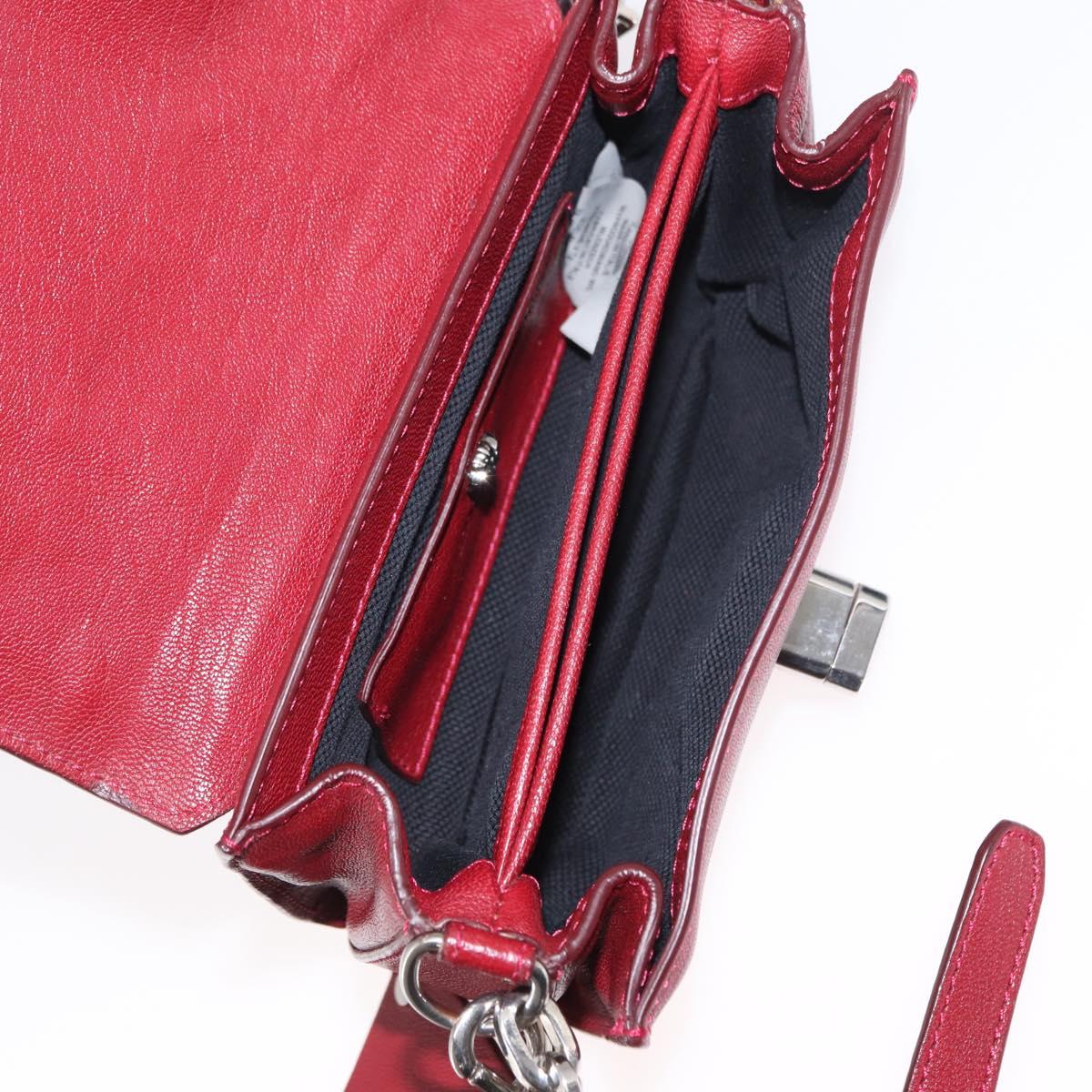 VERSACE Shoulder Bag Leather Red Silver Auth ka1616