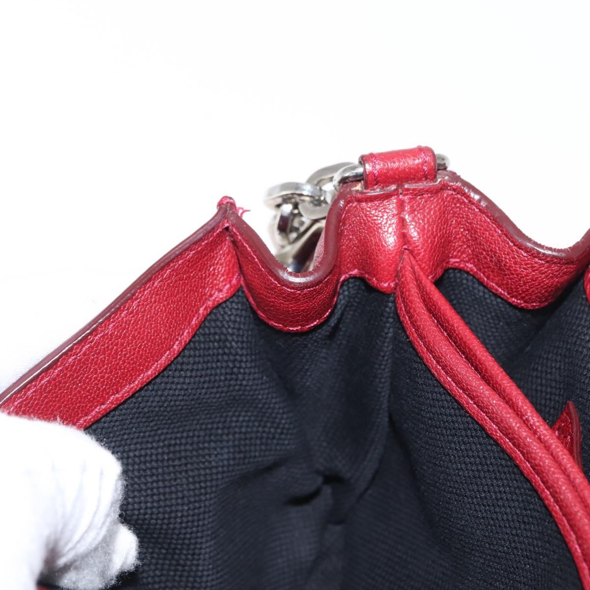 VERSACE Shoulder Bag Leather Red Silver Auth ka1616
