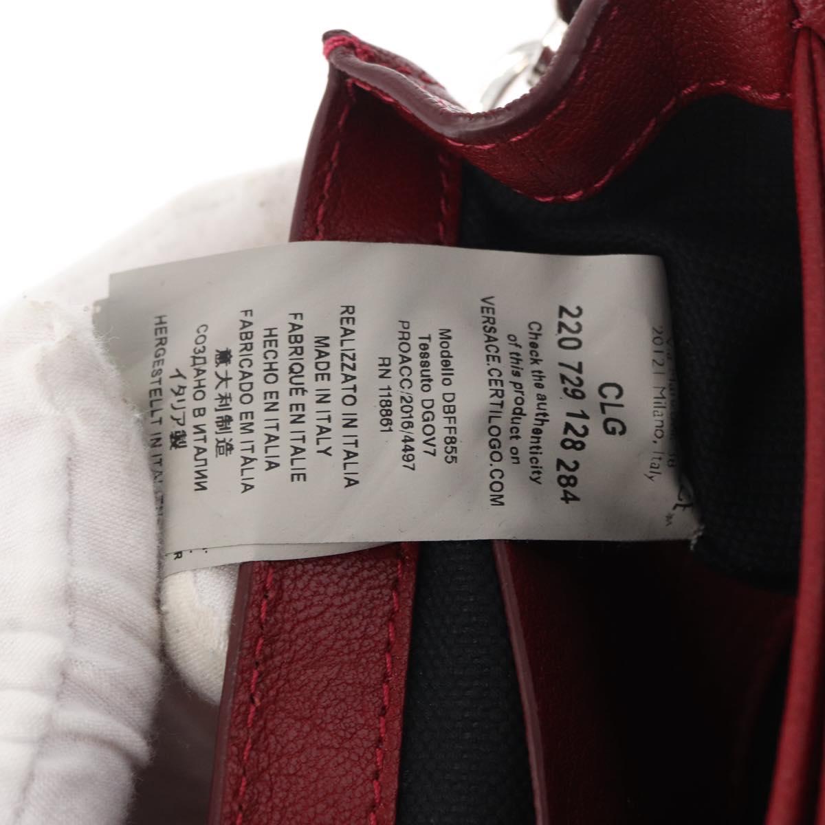 VERSACE Shoulder Bag Leather Red Silver Auth ka1616
