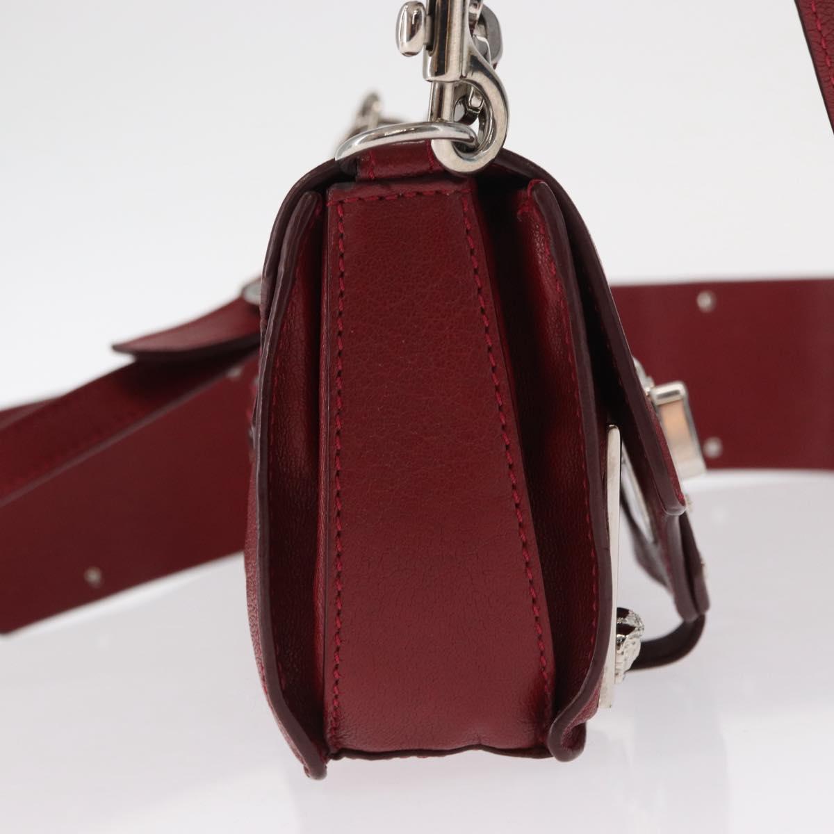 VERSACE Shoulder Bag Leather Red Silver Auth ka1616