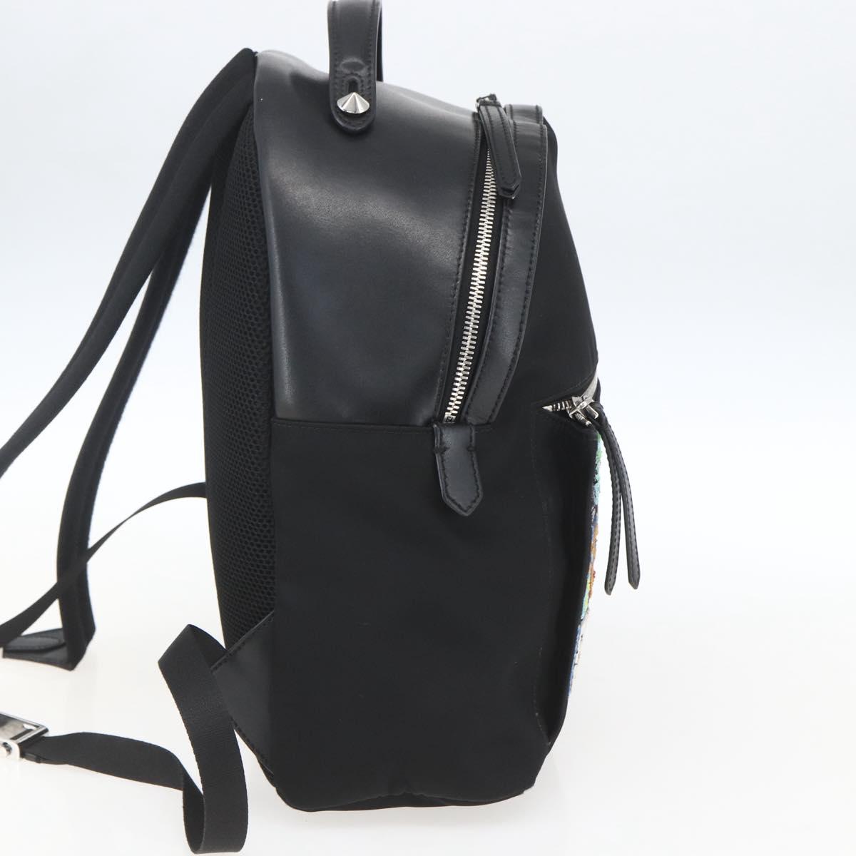 FENDI Sequin Backpack Nylon Black Silver Auth ka1621M