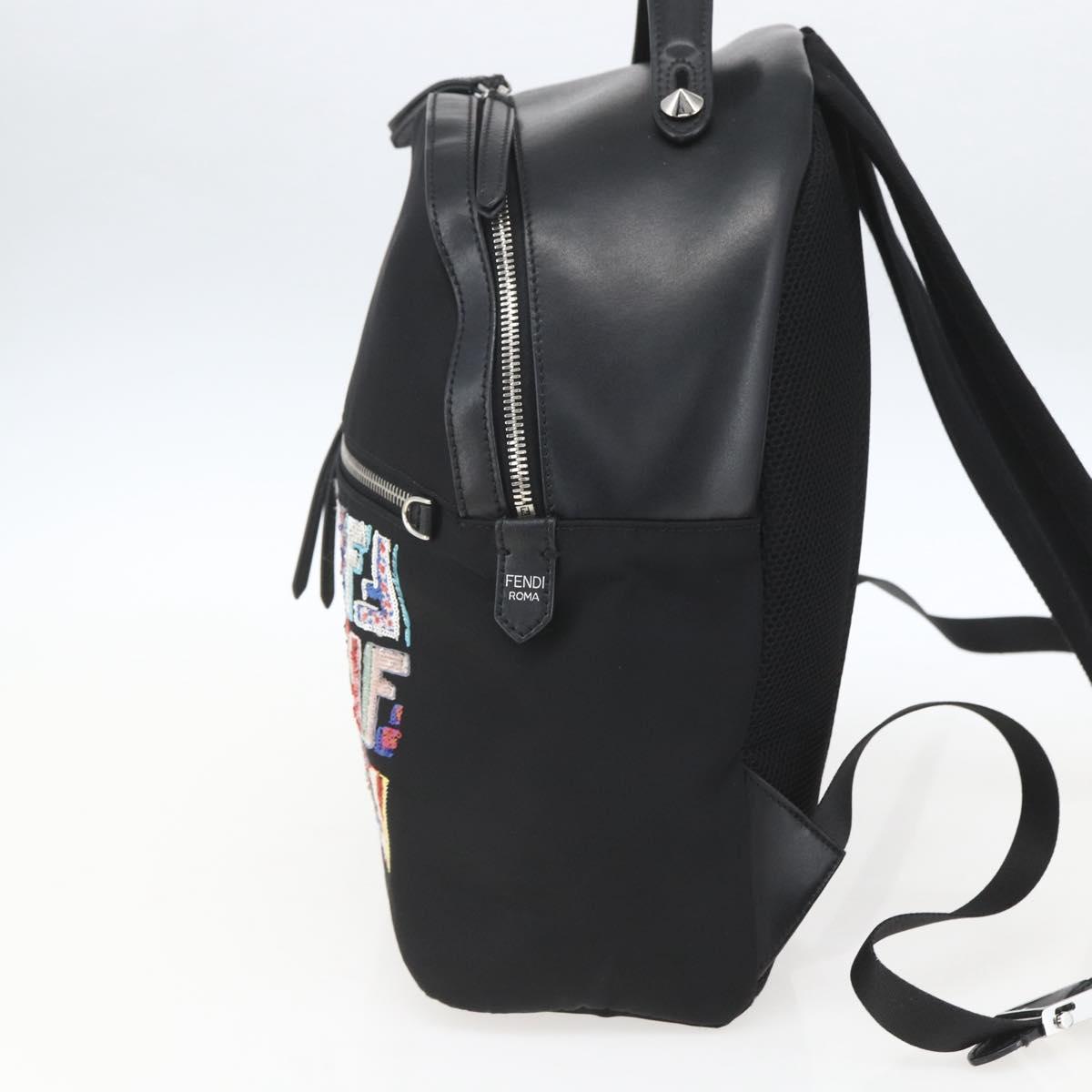 FENDI Sequin Backpack Nylon Black Silver Auth ka1621M