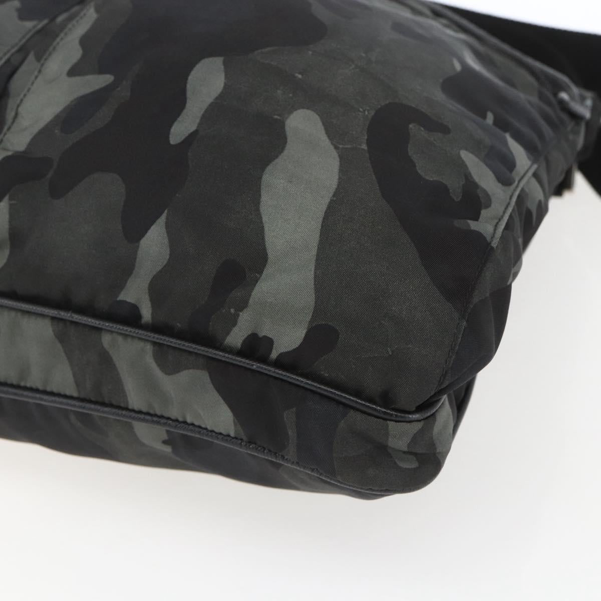 PRADA Camouflage Shoulder Bag Nylon Green Silver Auth ka1631V